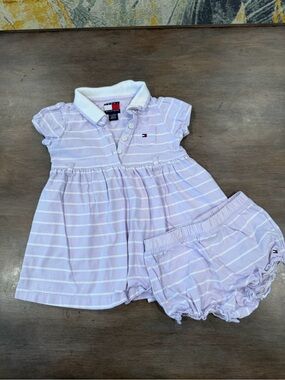 Tommy Hilfiger Girls 6-12M Light Purple & White Striped Polo Dress with Bloomers
